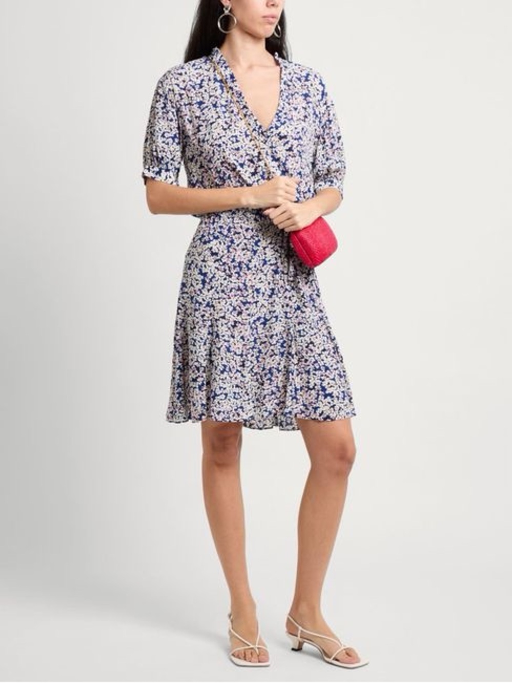 Zadig & Voltaire Blue and White Mini Floral V-Neck Dress